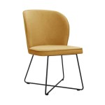 Musztardowe Krzesło Tapicerowane NEVE z metalowymi nogami do wyboru