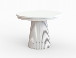 Stół Lamel loft okrągły rozkładany 120-200 cm metalowy industrialny podstawa biała