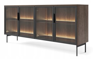 Komoda czterodrzwiowa przeszklona Lumi z oświetleniem 181 cm dąb dunin